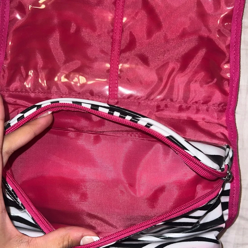 B Jaxx Embroidered “H” Zebra Print Toiletry Makeup Bag Travel Cosmetic Case